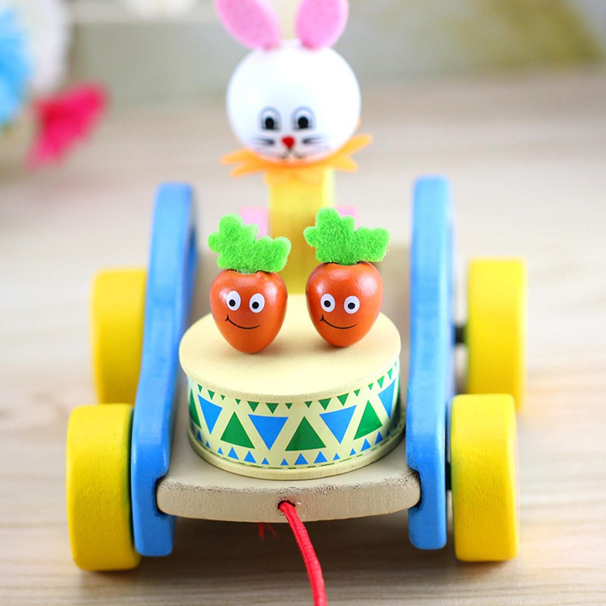 Pull Car Toy Cartoon Rabbit Wooden Pull Car Toy