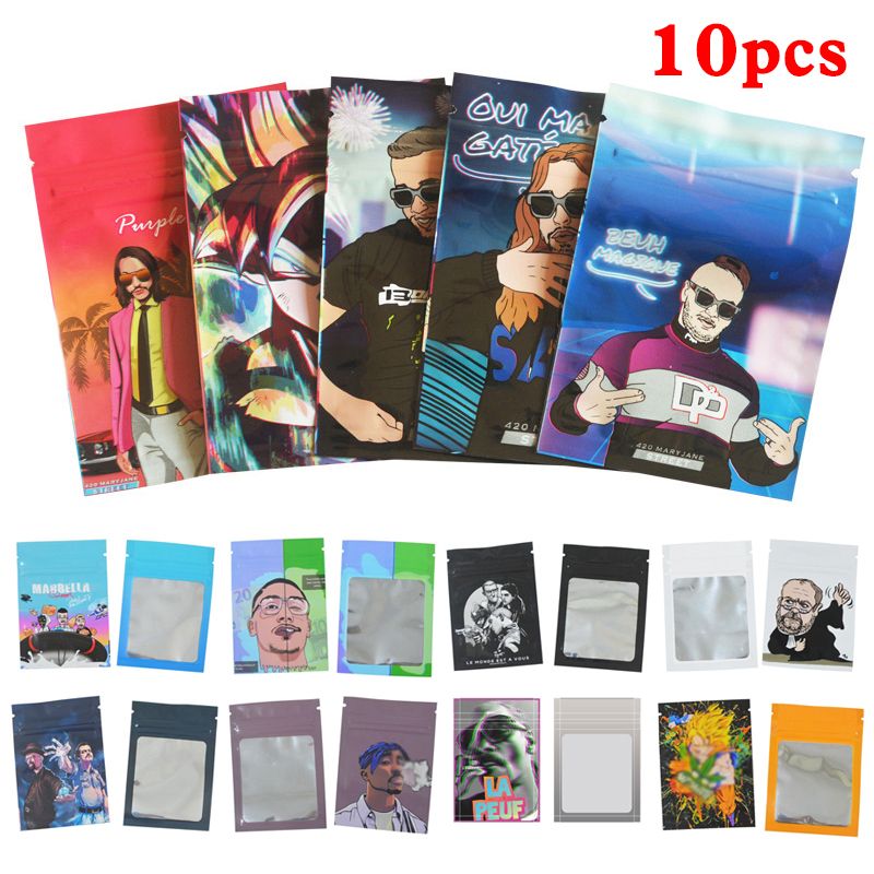 Food Storage Leaves Mylar Ziplock Bags Waterproof Packaging 7x10cm Cooki Transparent Bag Plastic Print Storage Pouches-Dark Gray-10Pcs