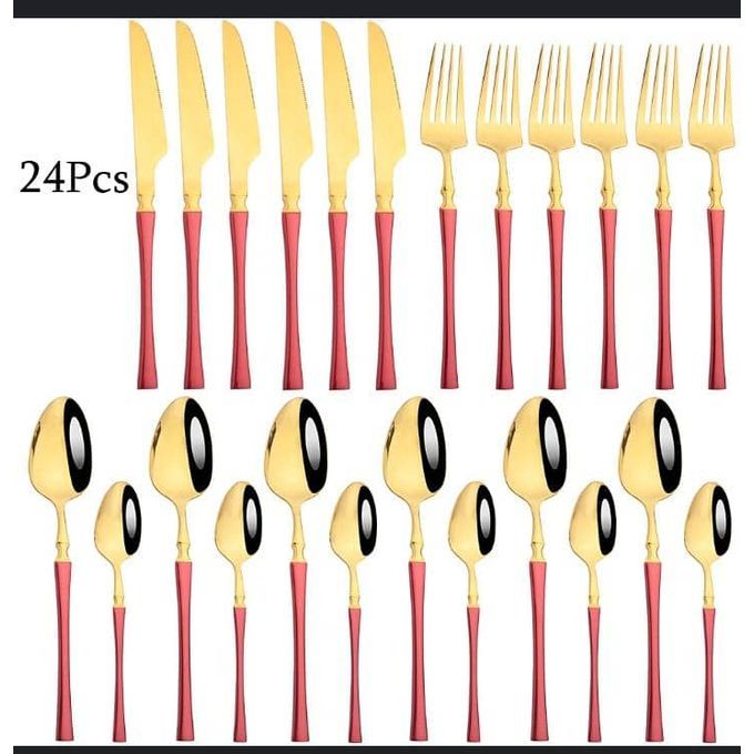 Original 24Pcs Gold Plated Steel Spoon & Fork Set - Cutlery