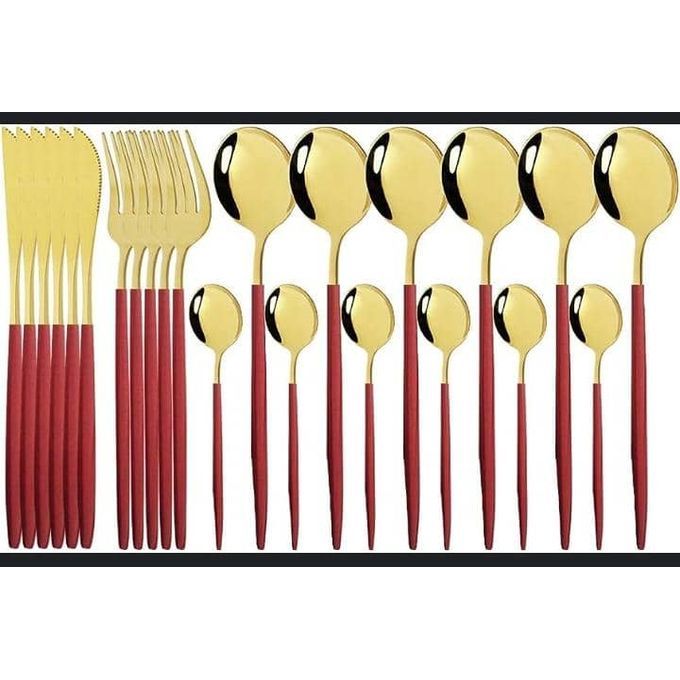 Original 24Pcs Gold Plated Steel Spoon & Fork Set - Cutlery