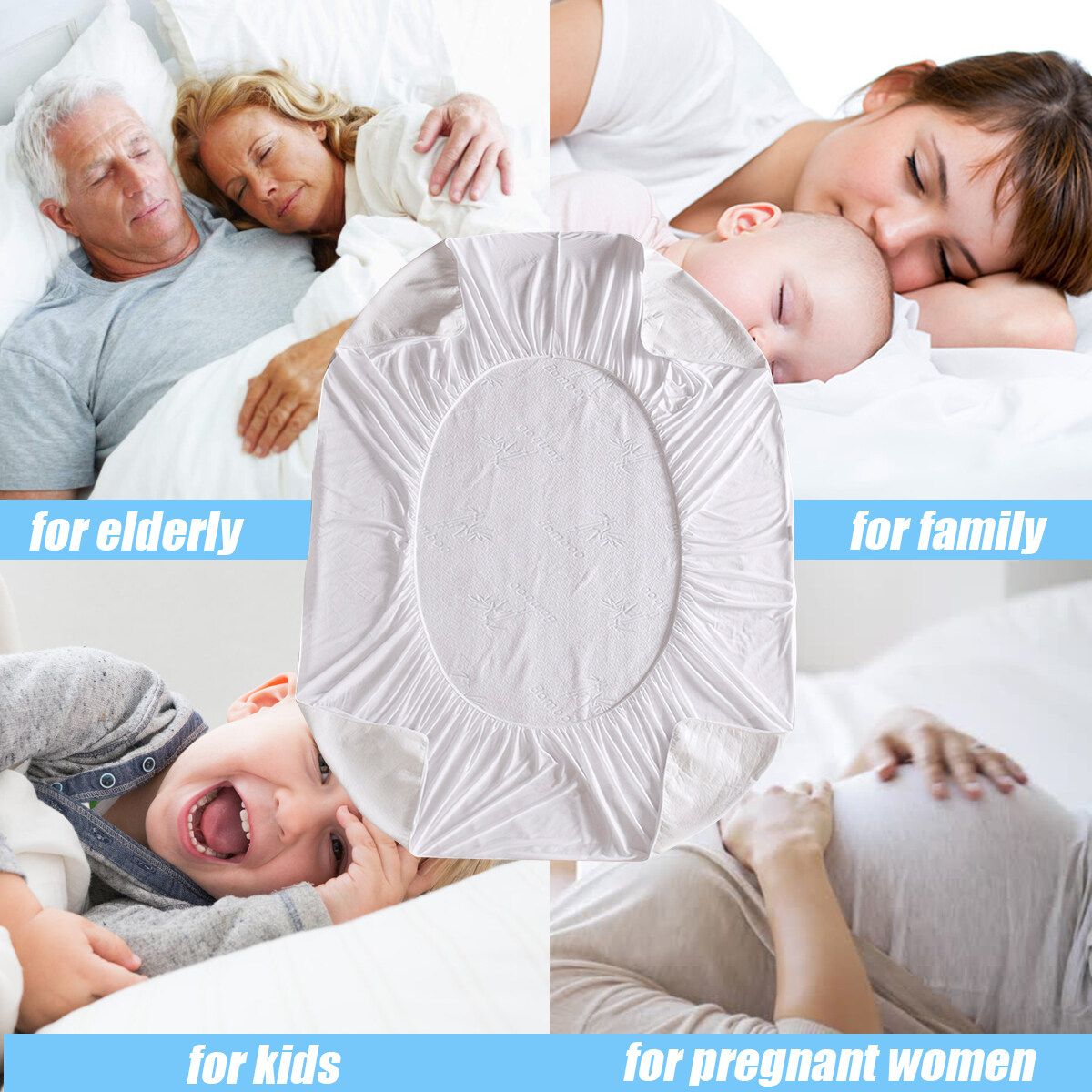 Waterproof Bamboo Jacquard Mattress Topper Protector Cover Pad Hypoallergenic Against Dust Mites Bacteria 180x200+46cm