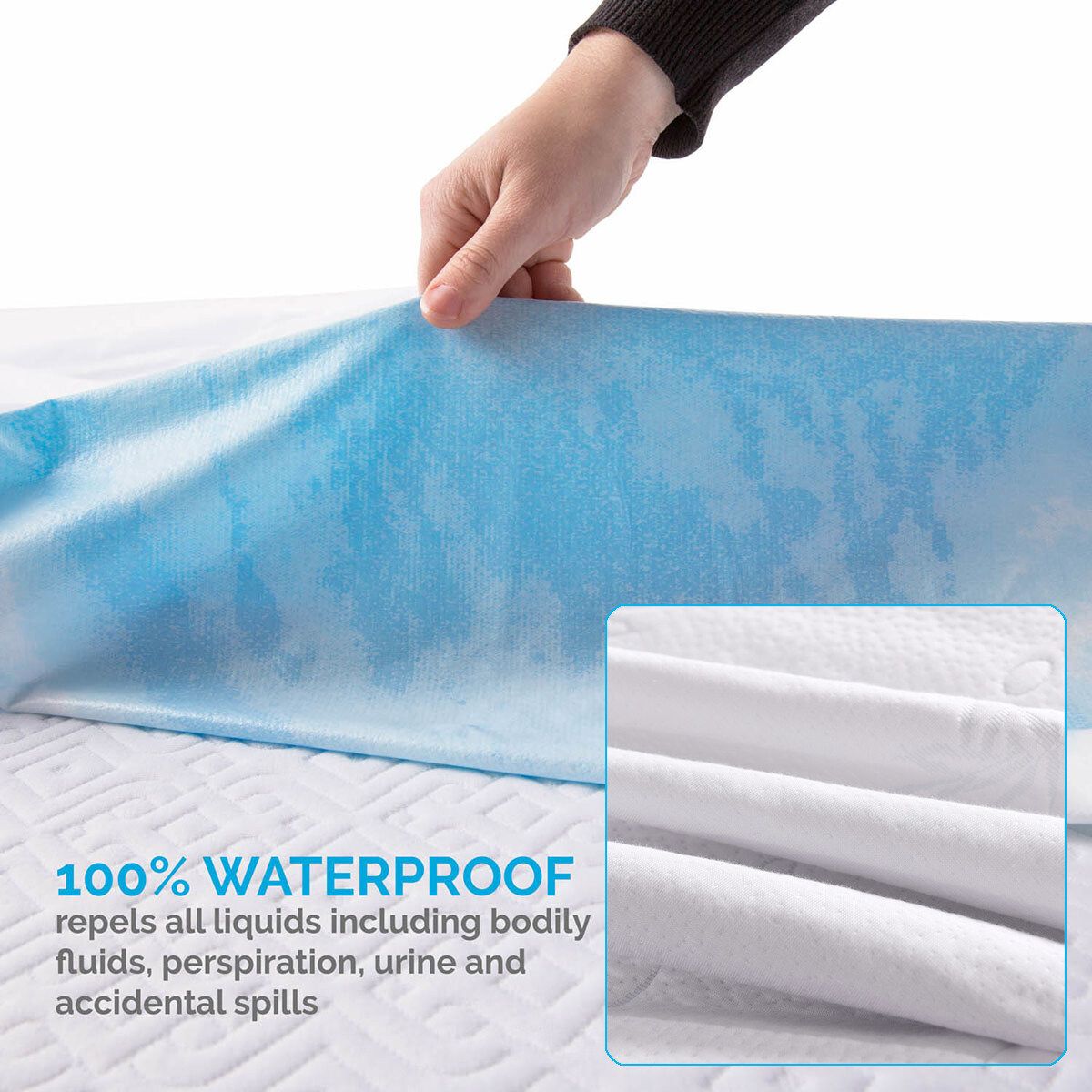 Waterproof Bamboo Jacquard Mattress Topper Protector Cover Pad Hypoallergenic Against Dust Mites Bacteria 180x200+46cm