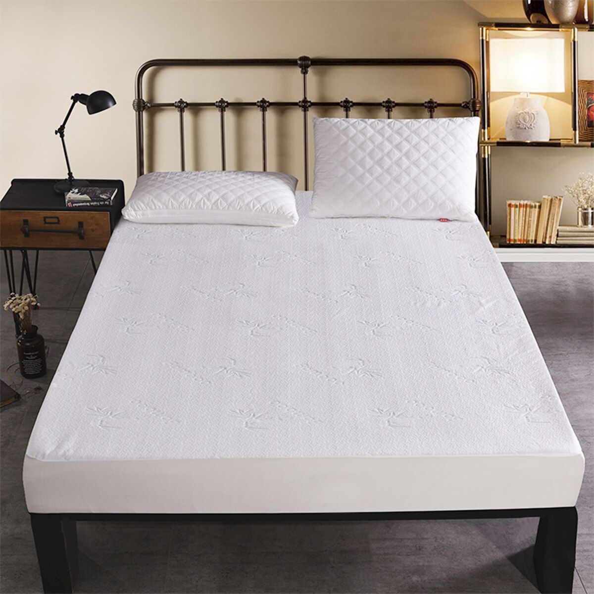 Waterproof Bamboo Jacquard Mattress Topper Protector Cover Pad Hypoallergenic Against Dust Mites Bacteria 180x200+46cm