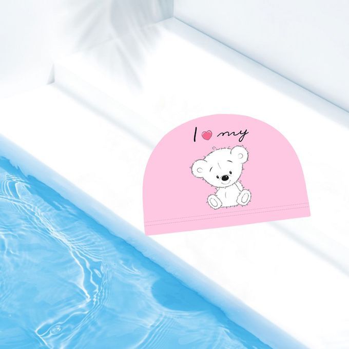 Swim Cap Kids Comfortable Fit Bathing Swimming Hat Pink Teddy Bear