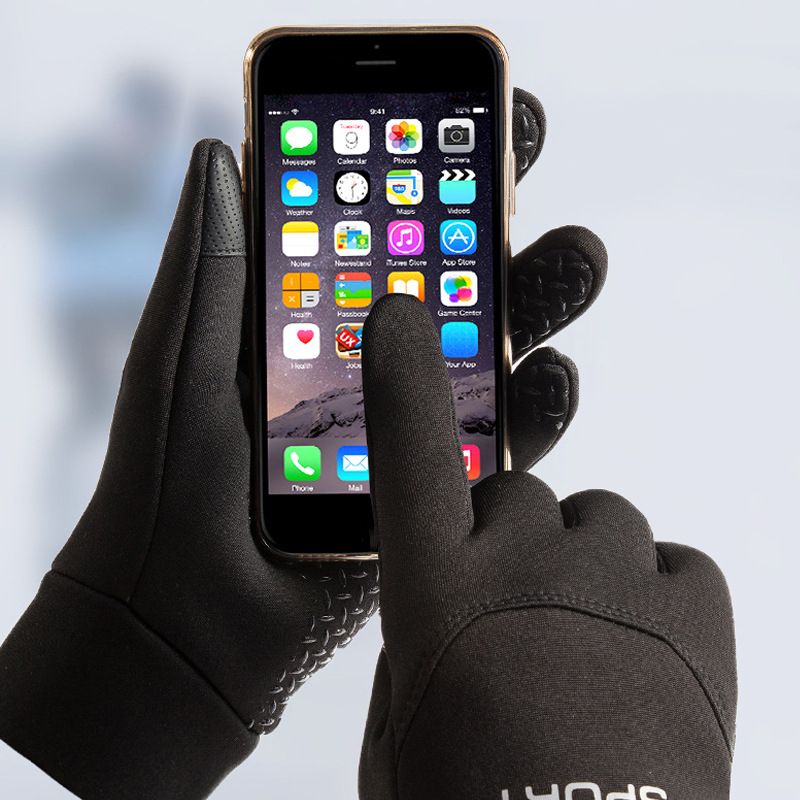 (Black)2023 NEW Running Motorcycle Ski Touch Screen Fleece Gloves Non-slip Warm Full Fingers M GRE
