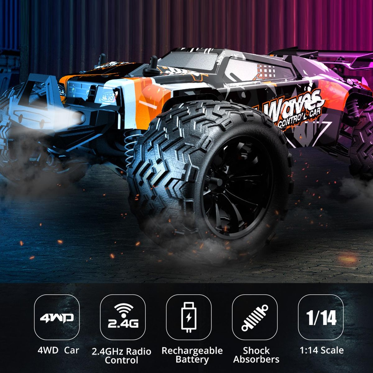 Remote Control Car 1/14 2.4GHz 45km/h All Terrain Off Road Trucks 4WD Brushless Motor Climbing Car Gifts Full Scale for Kids Adults 2 Battery