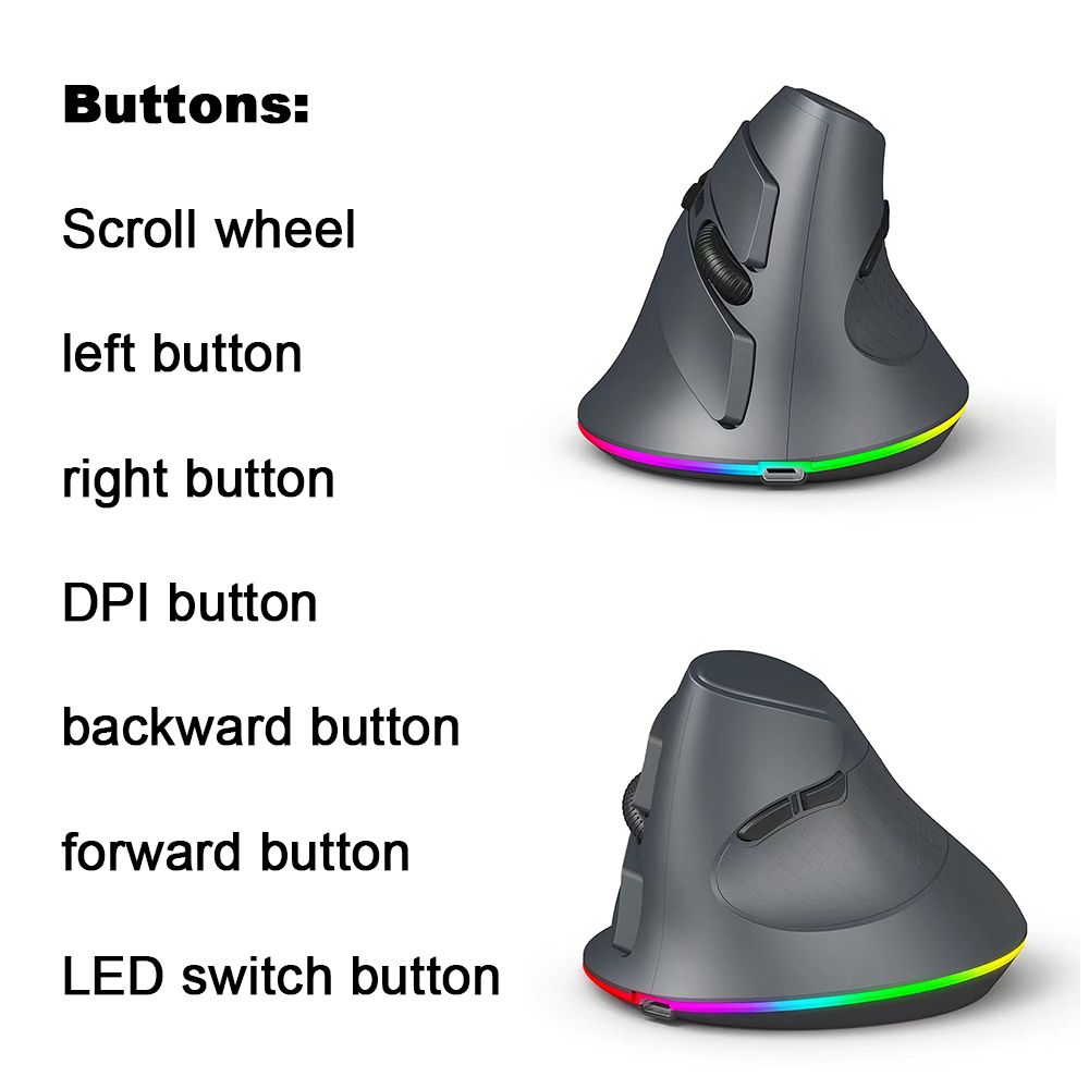 Vertical Wireless Gaming Mouse Programmable Ergonomic Design