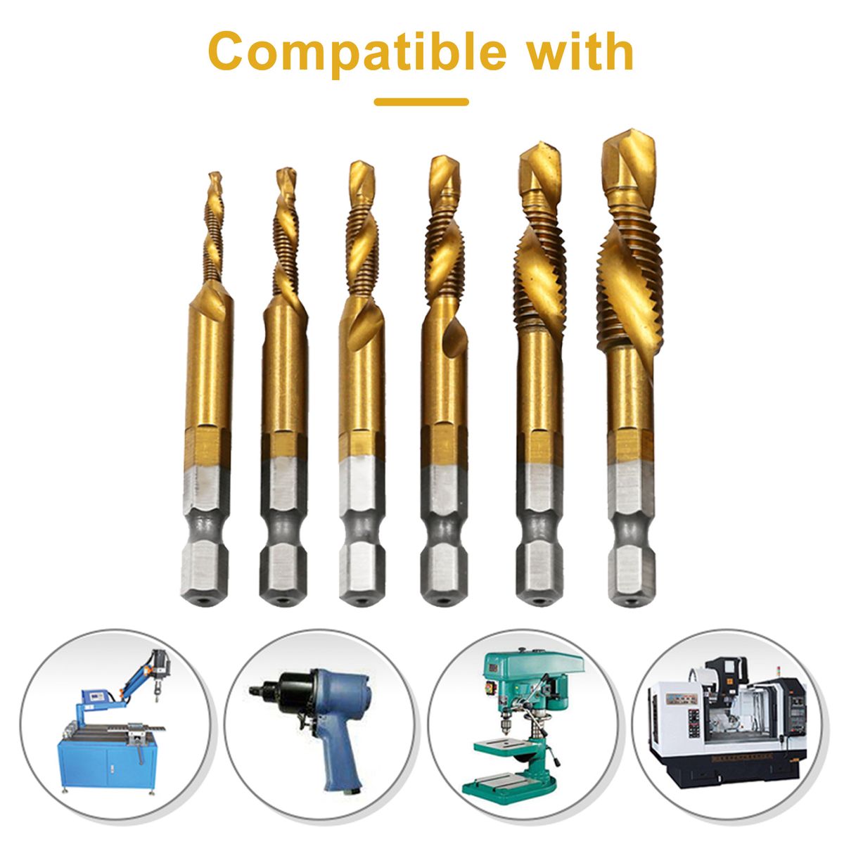 Combination Drill Tap Bit Set 6pcs Drill Tap Bits Metric HSS