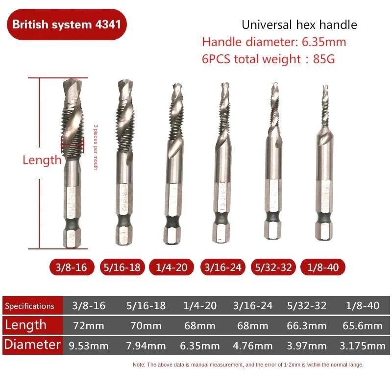 Hand Tap Drill 6pcs/set Hex 1/4" Hex Shank Drill Bit HSS Screw Tap Drill Bits Hss Taps Countersink Set HSS Composite Tap Drills