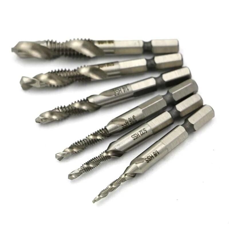 Hand Tap Drill 6pcs/set Hex 1/4" Hex Shank Drill Bit HSS Screw Tap Drill Bits Hss Taps Countersink Set HSS Composite Tap Drills