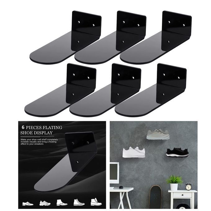 Floating Shoe Shelves Wall Mounted Sneaker Showcase Set Of 6 Black