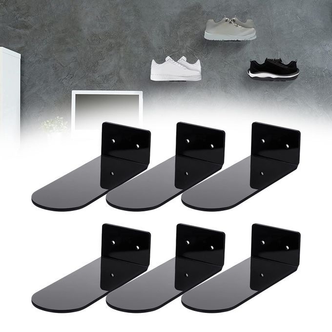 Floating Shoe Shelves Wall Mounted Sneaker Showcase Set Of 6 Black