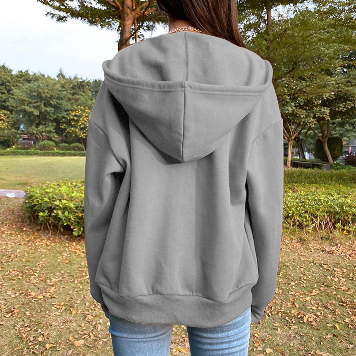 Jackets Casual Womens Zipper Up Oversized Grey L