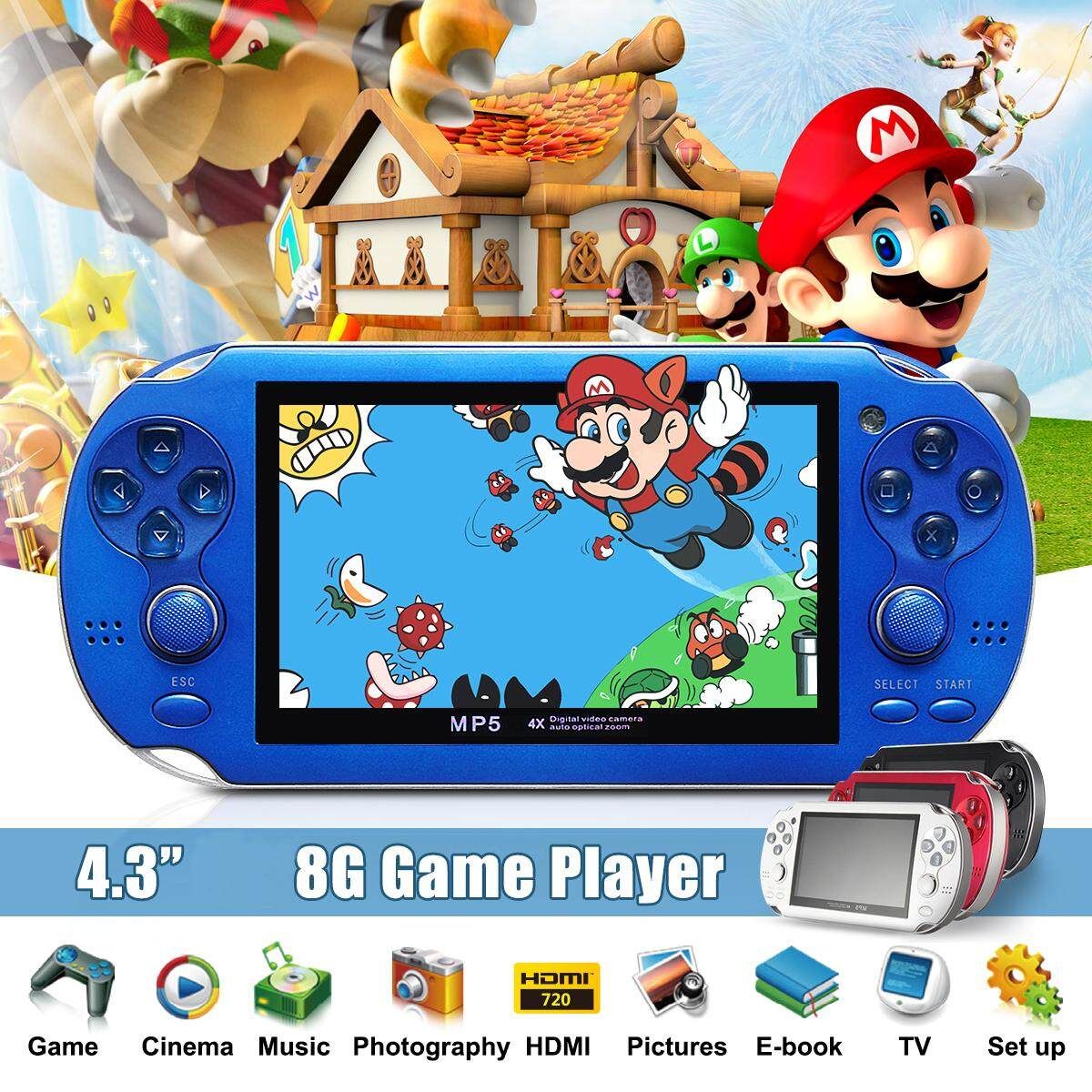 8GB Video Game Console Free 2000 Games 4.3 Inch MP5 MP6 Players Handheld Game Player 4Colors Blue (blue)