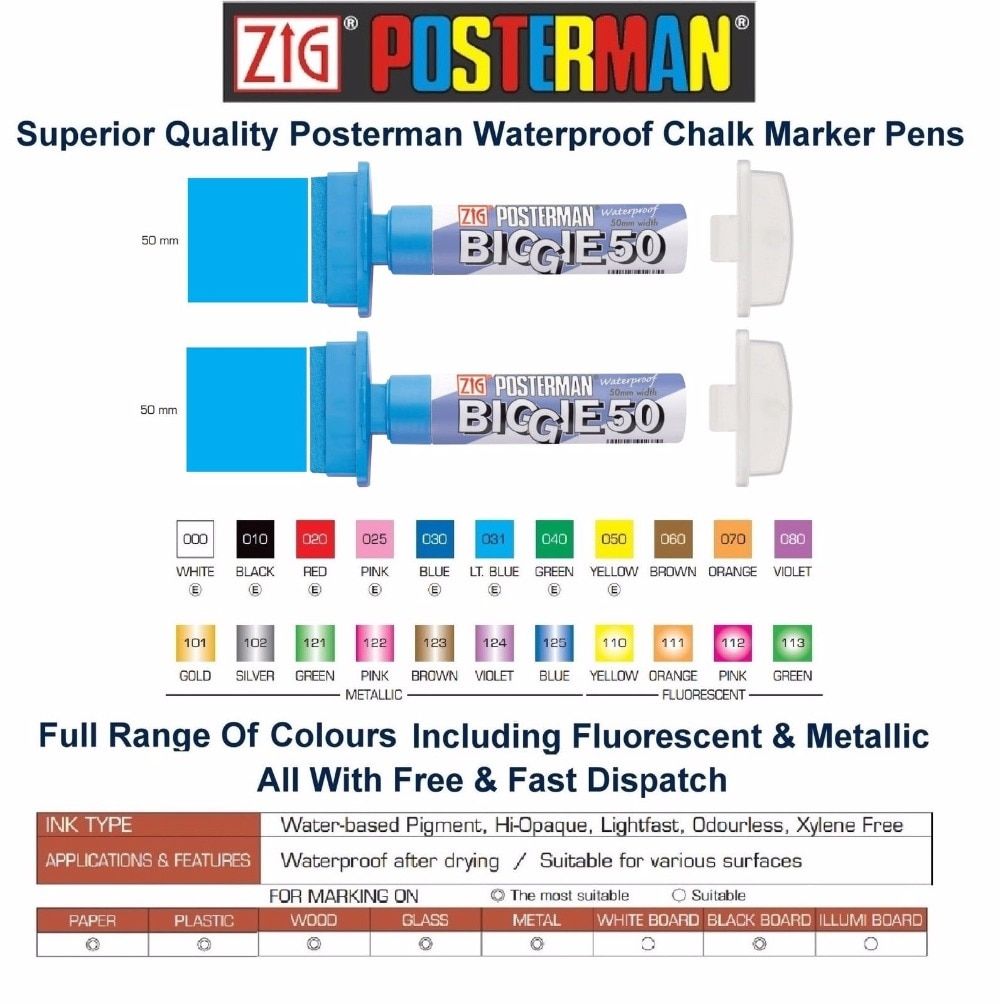 ZIG Kuretake Poster Pens Posterman Chalk Marker Pens BIGGIE