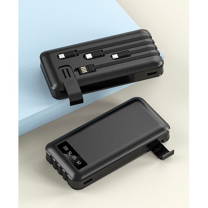 High Capacity Powerbank For Mobile Phones 10000mah - Led Light {With In-built Cable}