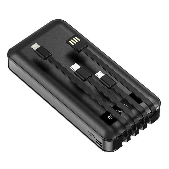 High Capacity Powerbank For Mobile Phones 10000mah - Led Light {With In-built Cable}