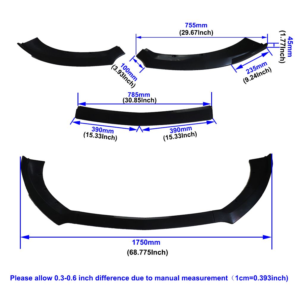 3 Pcs Car Front Bumper Lip Chin Spoiler Splitters Bumper