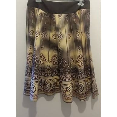 Brown & Gold A-Line Midi Skirt