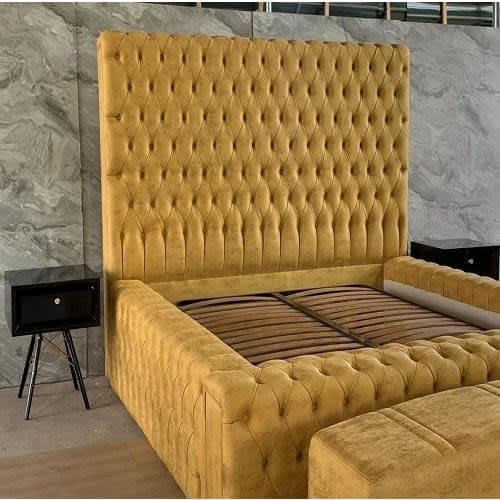 Turfted Upholstered Bed With 2 Bedside & Ottoman - 6x6ft