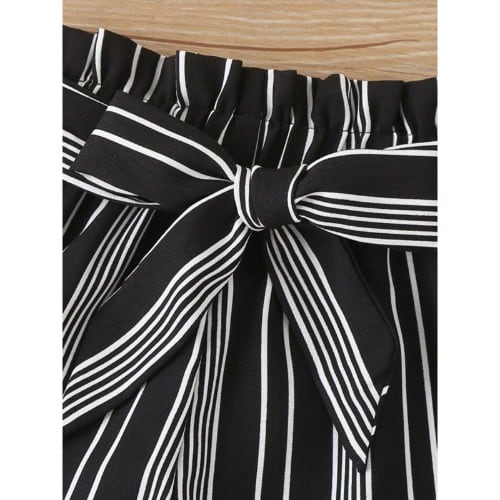 2-piece Love Heart Graphic Tee And Stripe Belted Shorts  Set