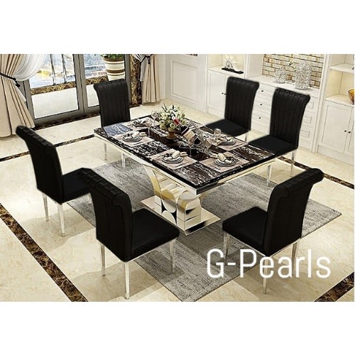 Marble Oxlyn Modern Dining Set Furniture + 6 Dinning Chairs