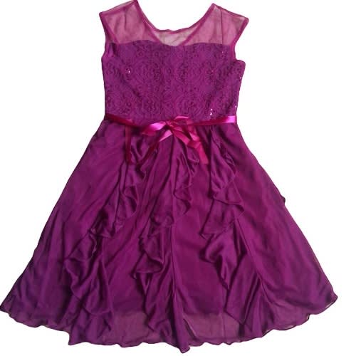 Sequin Lace Chiffon Corkscrew Dress - Raspberry