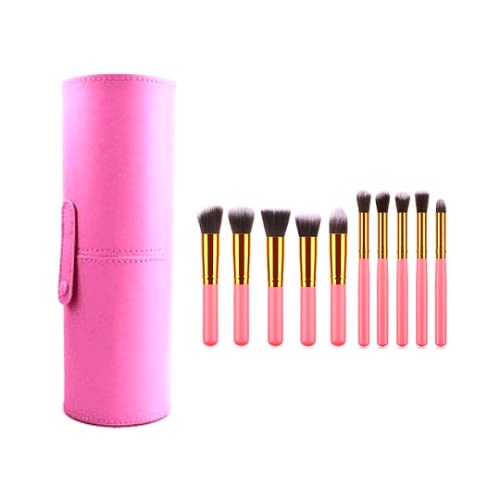 Large Cosmetic Brush Case & Brushes - Pink