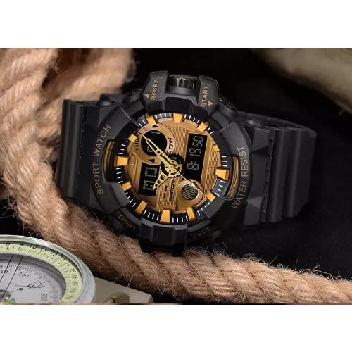 Sanda Electronic Tactical Multi functional Sports Waterproof Nightlight Watch - Black/gold