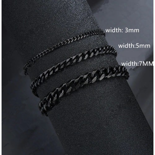 Trinique - Cuban Link Bracelet For Men - 7mm - 1 Piece - Black