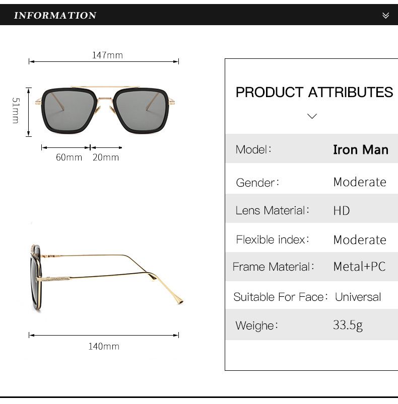 New Iron Man Sunglasses European And American Fashion Square Frame Downey Same Sunglasses Men Trend Glasses