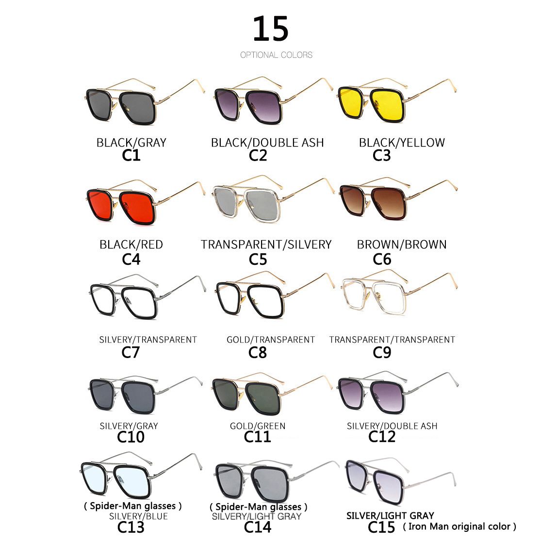 New Iron Man Sunglasses European And American Fashion Square Frame Downey Same Sunglasses Men Trend Glasses