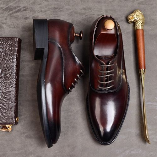 Mens Formal Shoes Genuine Leather Oxford Shoes Coffee For Men Italian 2021 Dress Shoes Wedding Shoes Laces Leather Brogues