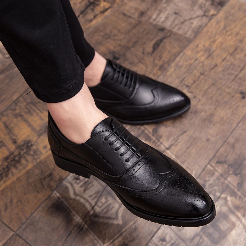 Mens Pointed Oxfords Shoes Men Brogues Formal Shoes Black