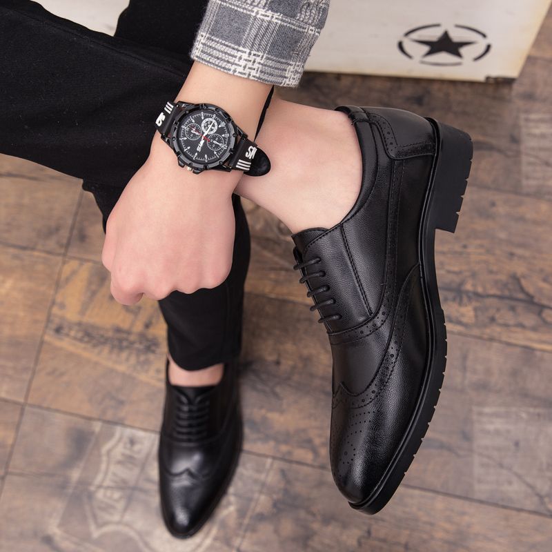 Mens Pointed Oxfords Shoes Men Brogues Formal Shoes Black