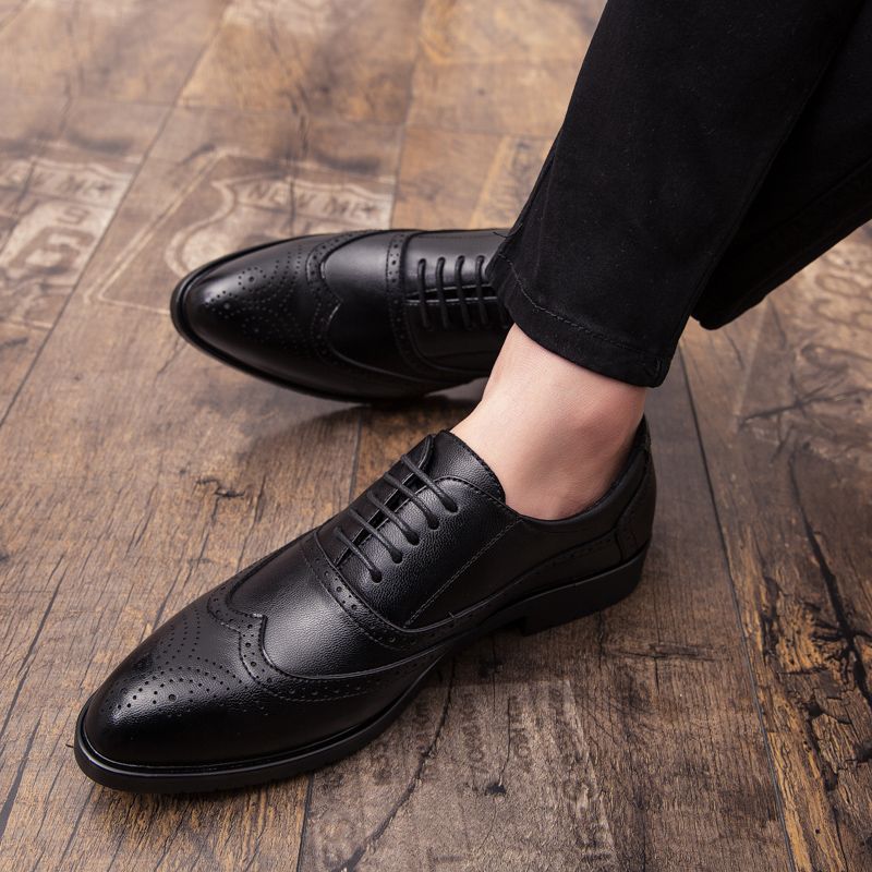 Mens Pointed Oxfords Shoes Men Brogues Formal Shoes Black