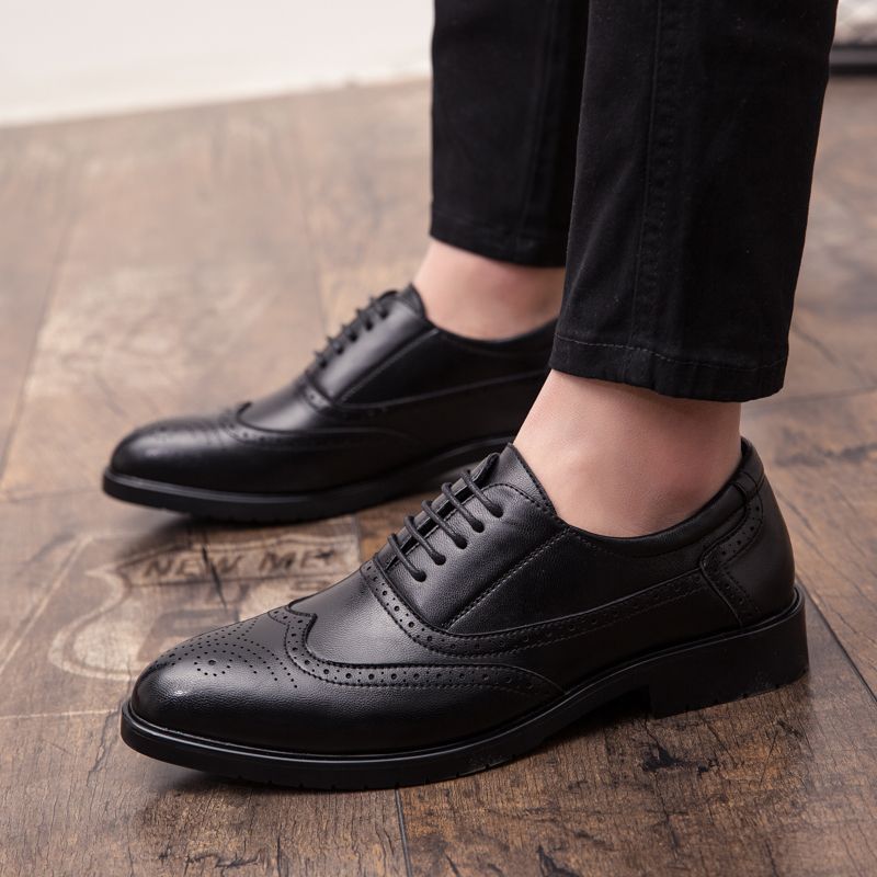 Mens Pointed Oxfords Shoes Men Brogues Formal Shoes Black