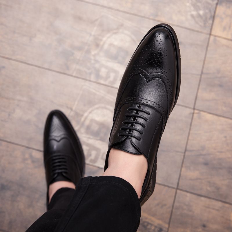 Mens Pointed Oxfords Shoes Men Brogues Formal Shoes Black