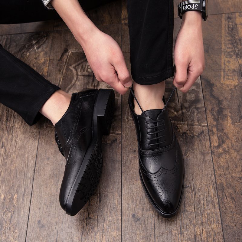 Mens Pointed Oxfords Shoes Men Brogues Formal Shoes Black