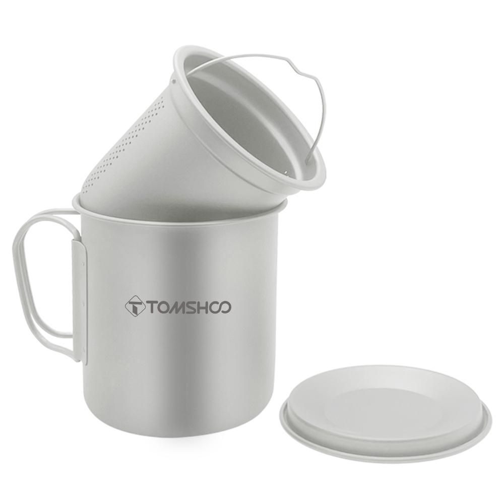 TOMSHOO 450ml Titanium Cup Camping Water Cup Picnic Mug with Lid and Tea Filter