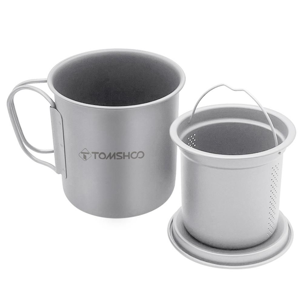 TOMSHOO 450ml Titanium Cup Camping Water Cup Picnic Mug with Lid and Tea Filter