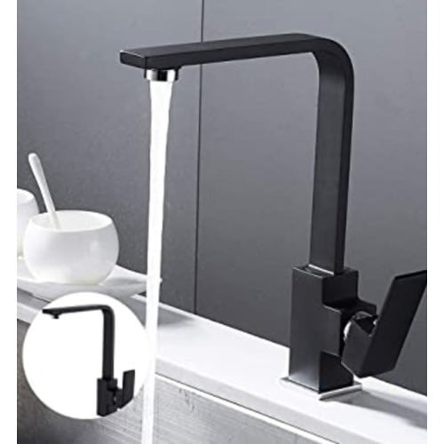 Kitchen Flat Single Lever Monobloc Tap - Black - Swivel Spout