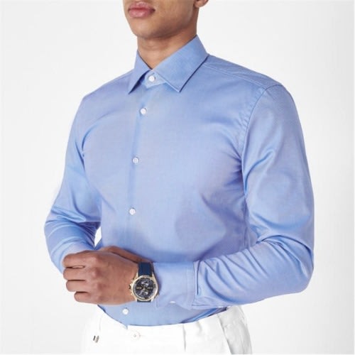 Men's Formal Dress Shirt With Matching Tie - Blue / Dotted Navy Tie
