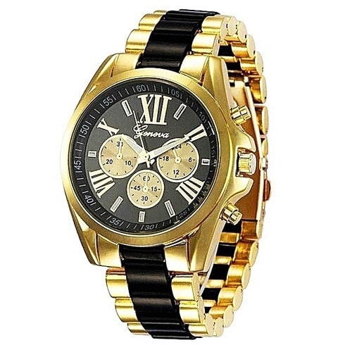 Exotic Studded Stainless Steel Wrist Watch-gold/black
