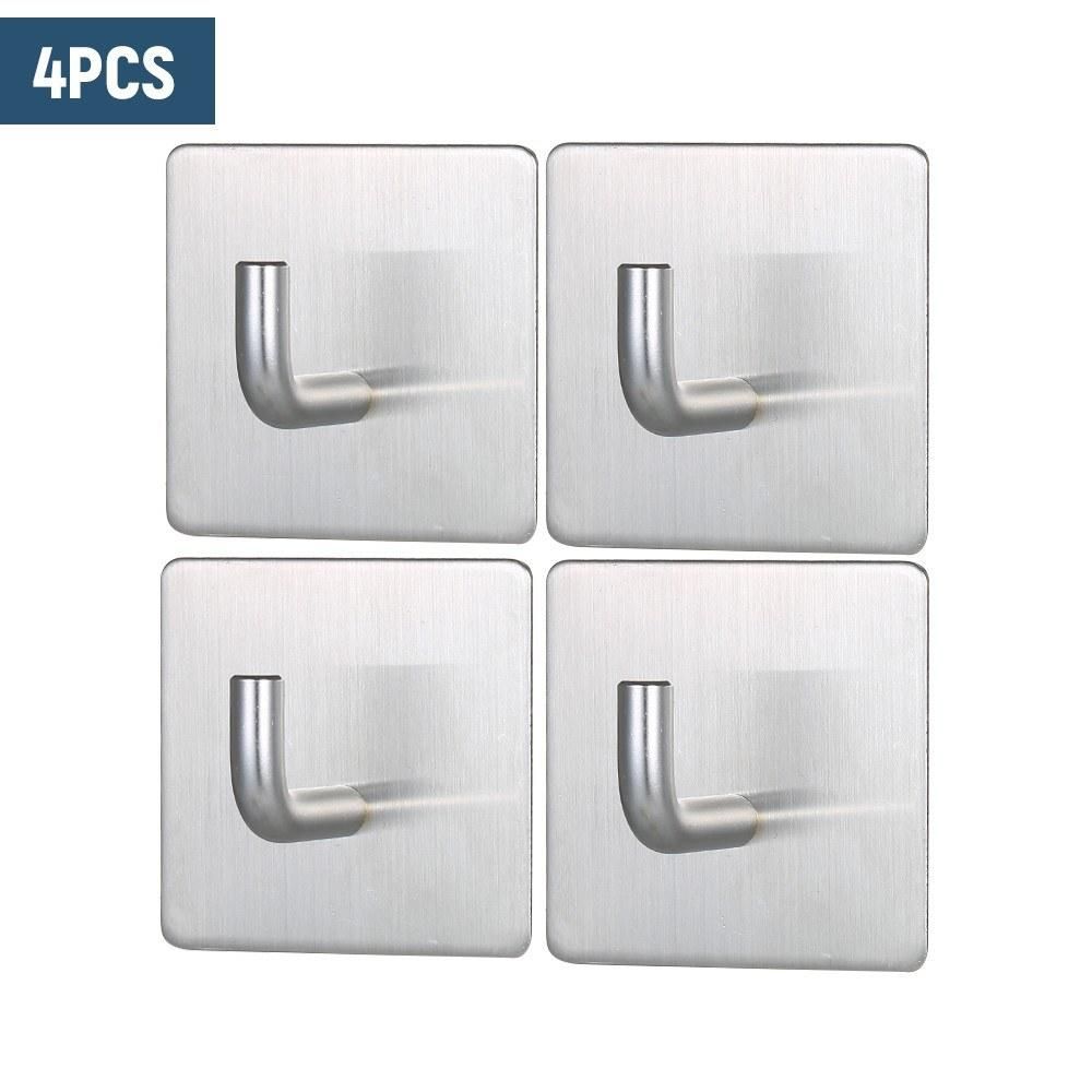 304 Stainless Steel Adhesive Hook Set Pack of 4 Hooks Rustproof Heavy Duty Sticky Hooks for Home Bedroom Living Room Kitchen Bathroom Wall Cabinet