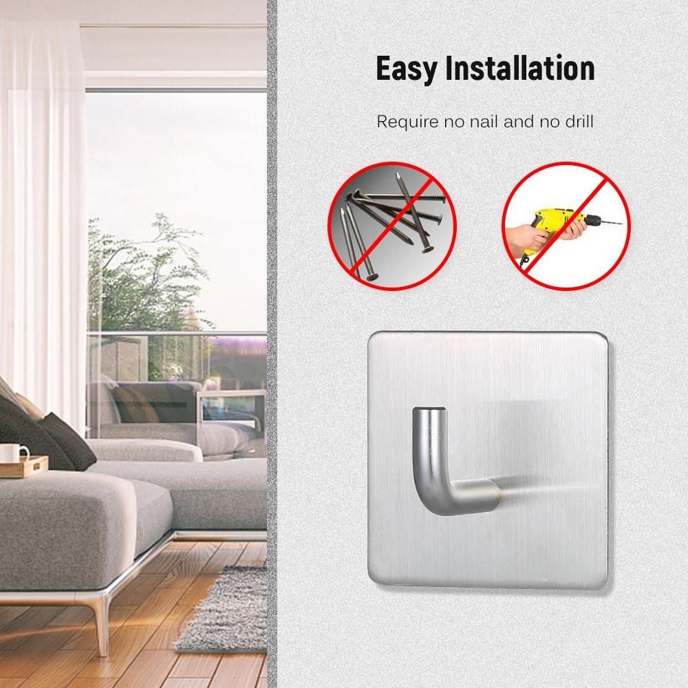 304 Stainless Steel Adhesive Hook Set Pack of 4 Hooks Rustproof Heavy Duty Sticky Hooks for Home Bedroom Living Room Kitchen Bathroom Wall Cabinet