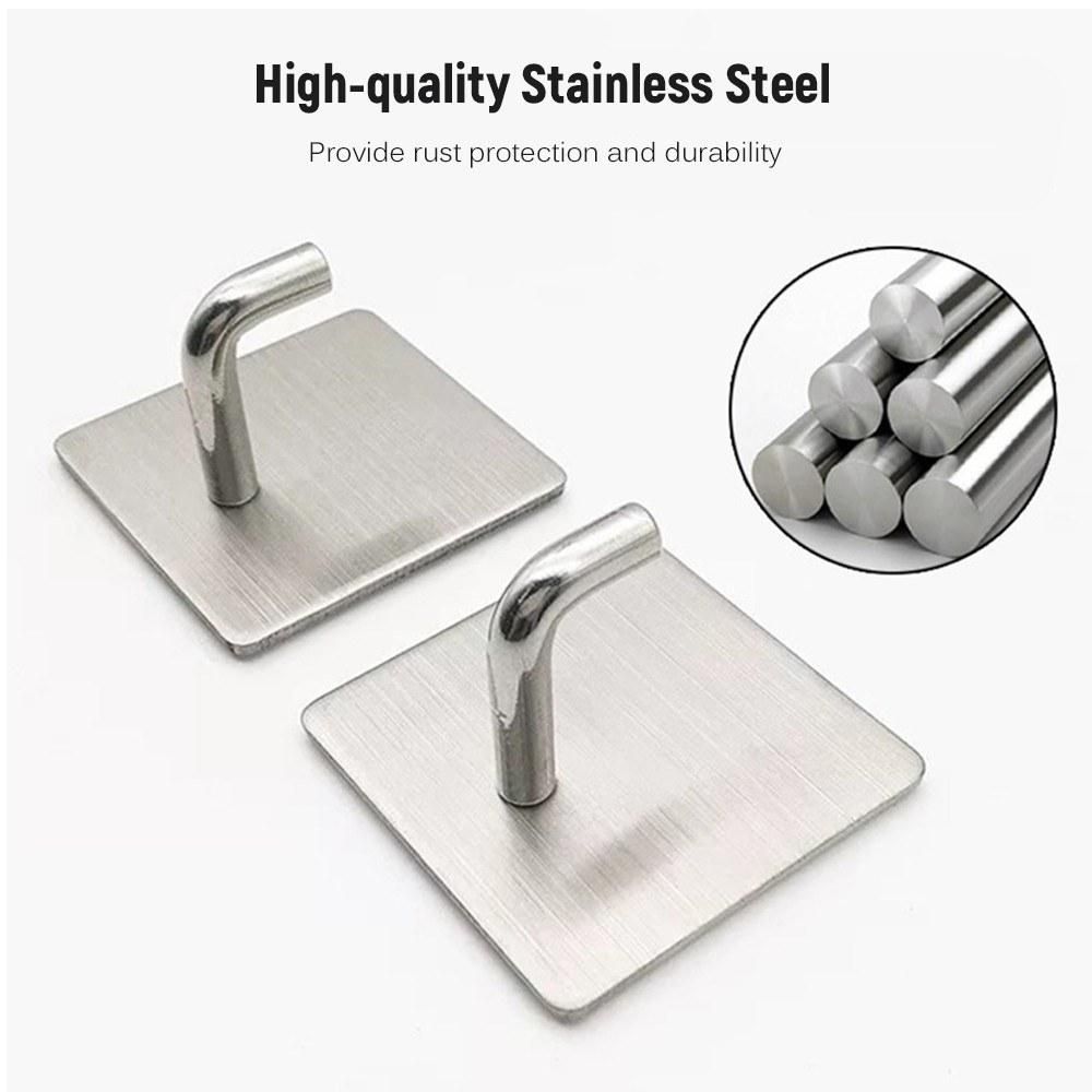304 Stainless Steel Adhesive Hook Set Pack of 4 Hooks Rustproof Heavy Duty Sticky Hooks for Home Bedroom Living Room Kitchen Bathroom Wall Cabinet