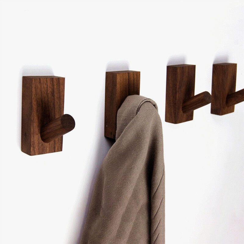 Wooden Coat Hook Natural Wood Clothes Hanger Home Decoration Clothes Bag Hat Headphone Hanger Key Holder Hallway Wall Hook Black