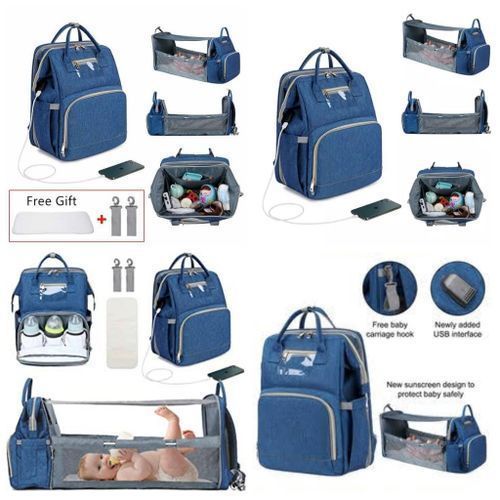 Backpack With Bed Baby Convertible Foldable Diaper Nursing Maternity Bag & Crib Bed Carry Cot With Cover + USB Charging Port