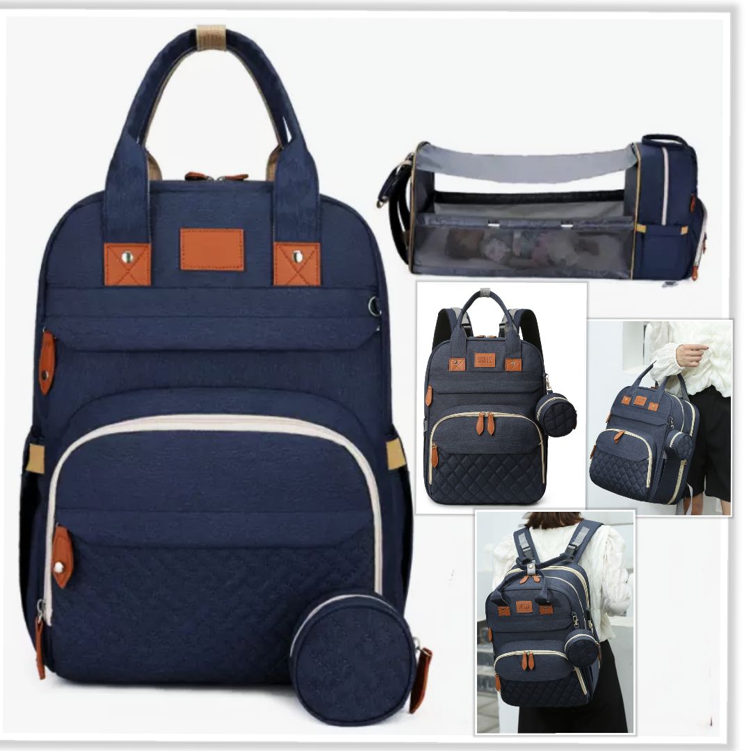 Baby Diaper Bag Backpack With Changing Station Multifunction Potable Large Capacity Mom Diaper Baby  Bag Outdoor Travel Baby Bed. Blue